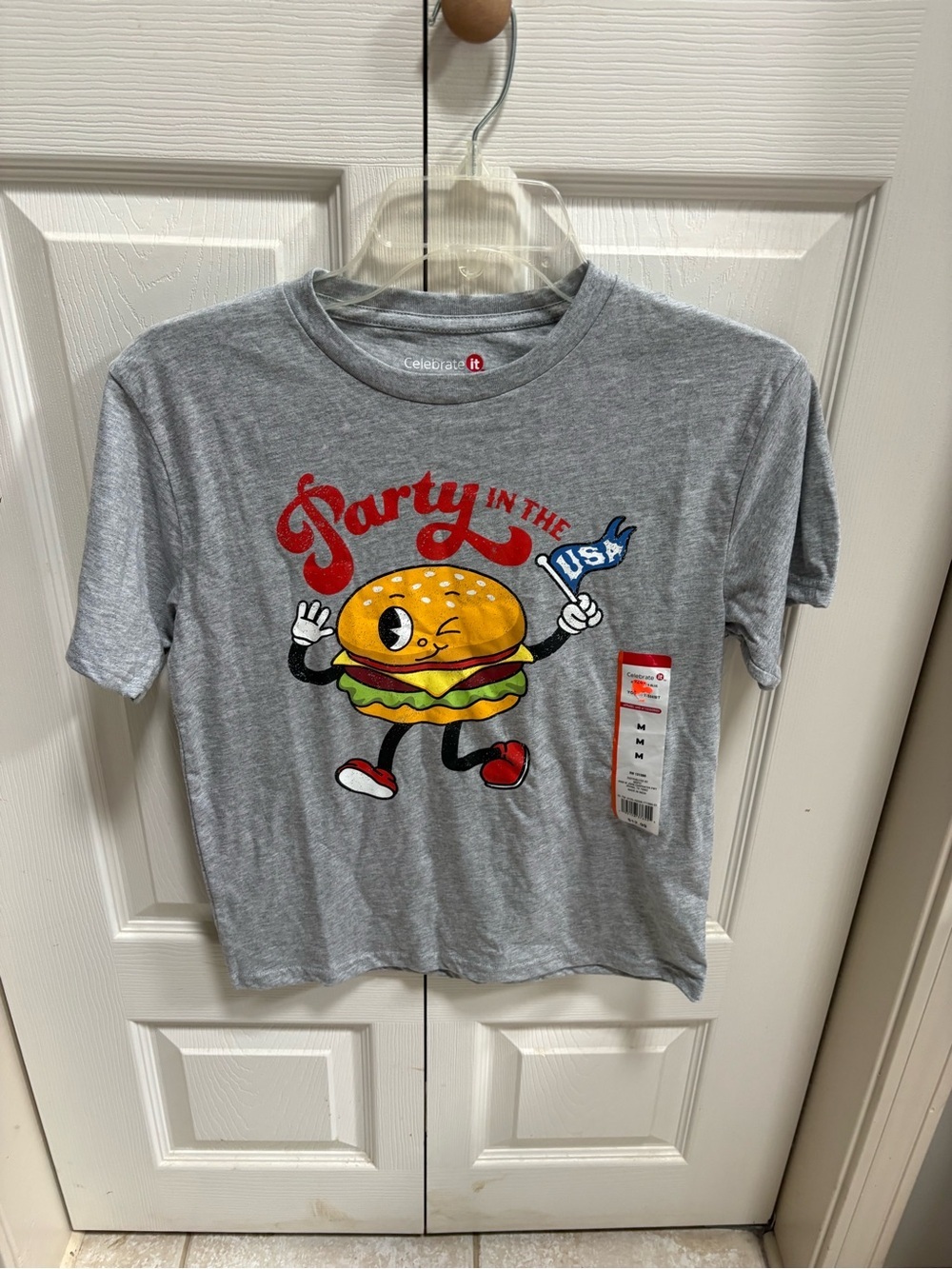 Celebrate It Gray Tee with Burger 'Party in the USA' Graphic